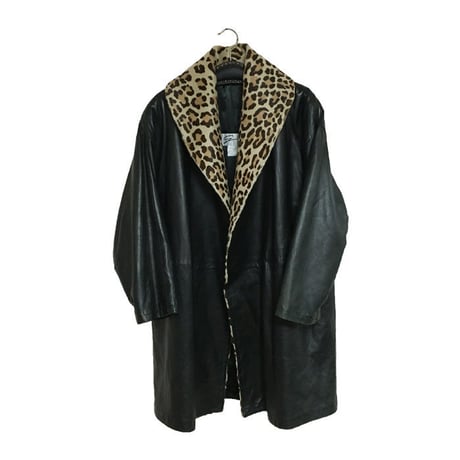 【USED】LEOPARD × BLACK LEATHER COAT MADE IN ITALY