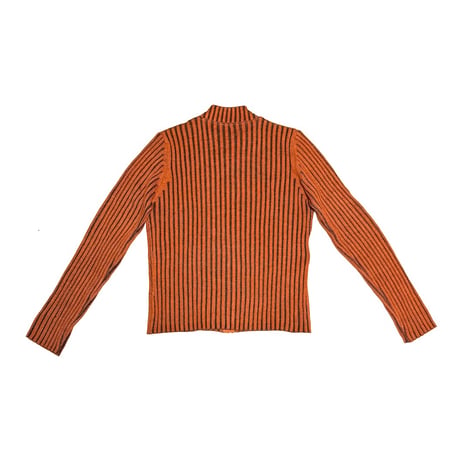 【USED】90's Sheer Stripe Zip-Up Knit Top with Stud Details