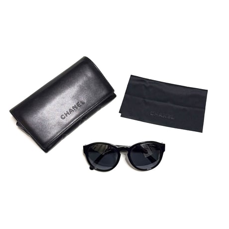 【USED】CHANEL 5359 c.501/26 Black Round Sunglasses w/ Case