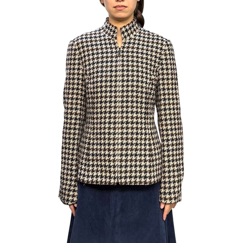 USED】90's Houndstooth Stand-Collar Wool Jacket
