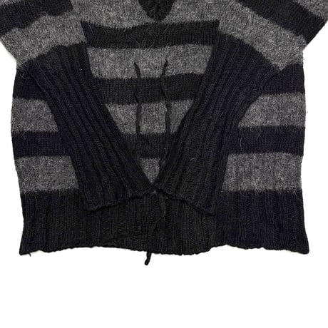 【USED】00's Italian Mohair Gothic Stripe Drawstring Knit Tunic