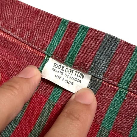 【USED】Vintage INDIAN COTTON PLAID PATTERN LARGE FABRIC