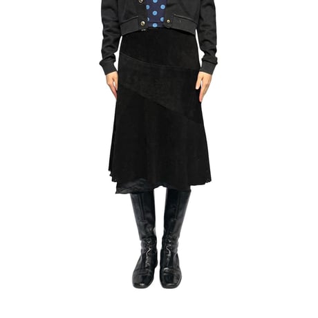 【USED】00's Hougnton's Asymmetrical Perforated Suede Leather Skirt
