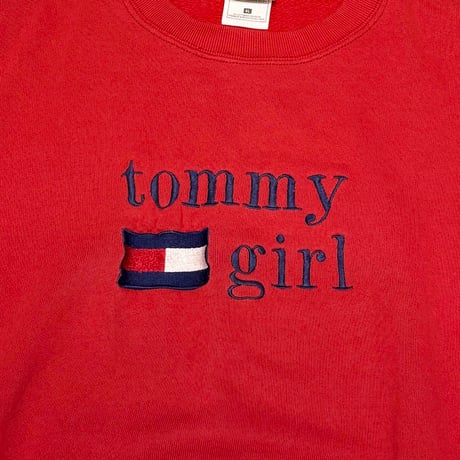 【USED】90's BOOTLEG tommy girl EMBROIDERED LOGO SWEATSHIRT