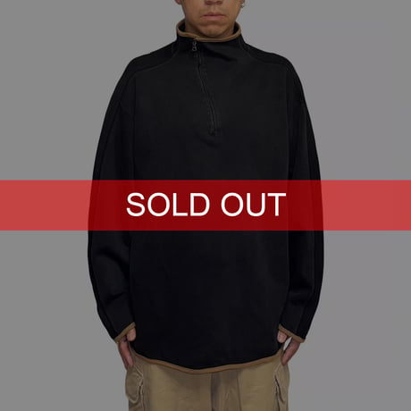 【USED】00's BOSS HUGO BOSS Curved Half-Zip Ribbed Cut-and-Sew Top
