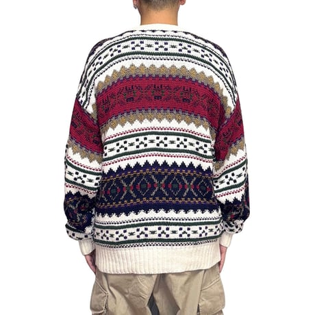【USED】80's Eddie Bauer PATTERNED COTTON KNIT SWEATER