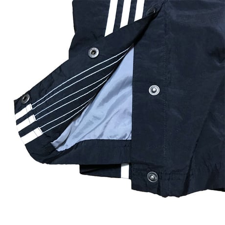 【USED】90'S  ADIDAS SIDE SEAM SLITS WITH SNAP BUTTON NYLON TRACK PANTS BLACK
