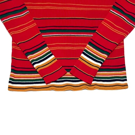 【USED】70's MULTI COLOR BORDER ACRYLIC RIB KNIT L/S TOP