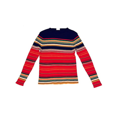 【USED】70's MULTI COLOR BORDER ACRYLIC RIB KNIT L/S TOP