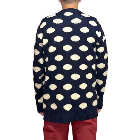 【USED】80'S HIGHLAND CLUB BRITISH WOOL SPOT PATTERN KNIT CARDIGAN