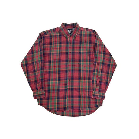 【USED】90'S OLD GAP RED×GREEN CHECK B.D.SHIRT