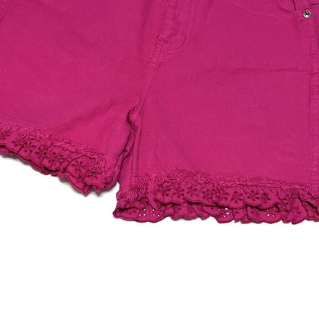 【USED】90'S LIMITED JEANS PINK COTTON SHORTS HEM LACE