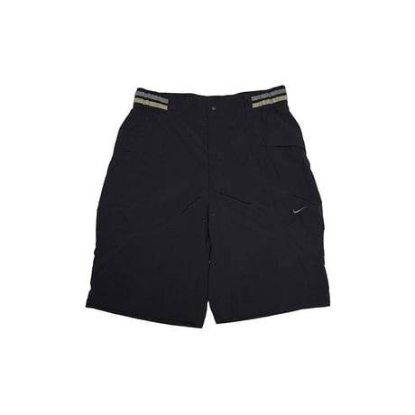 【USED】00's NIKE Ripstop Nylon Shorts Black with Dual-Tone Waist Stripe