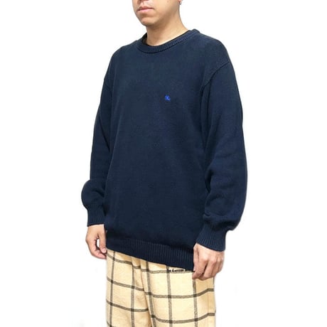 【USED】90'S BURBERRYS COTTON KNIT SWEATER NAVY
