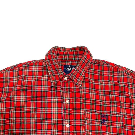 【USED】90'S STUSSY TARTAN CHECK SHIRT