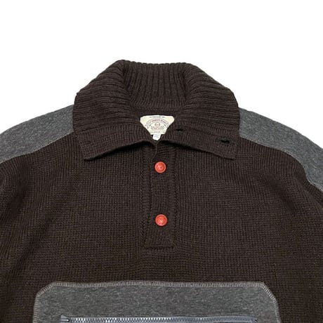 【USED】90's ARMANI JEANS TECHNO KANGAROO POCKET HI-NECK WOOL KNIT SWEATER