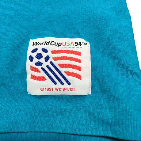 【USED】90'S  SOCCER WORLD CUP 94 T-SHIRT  TURQUOISE BLUE