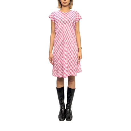 【USED】90's agnès b. Paris Pink Check Cotton Dress Made in France
