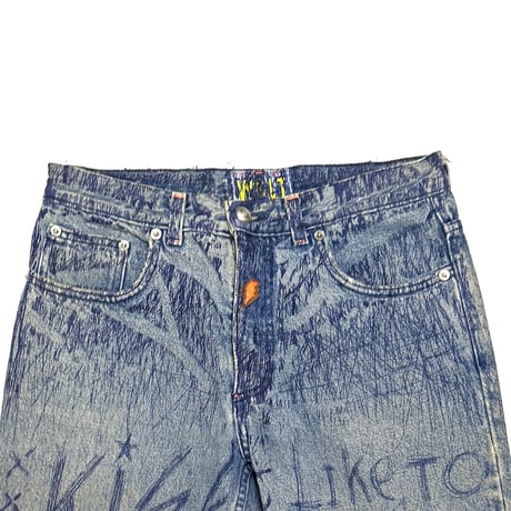 【USED】90's W.&L.T. "KISS THE FUTURE" Graffiti Print Denim Pants