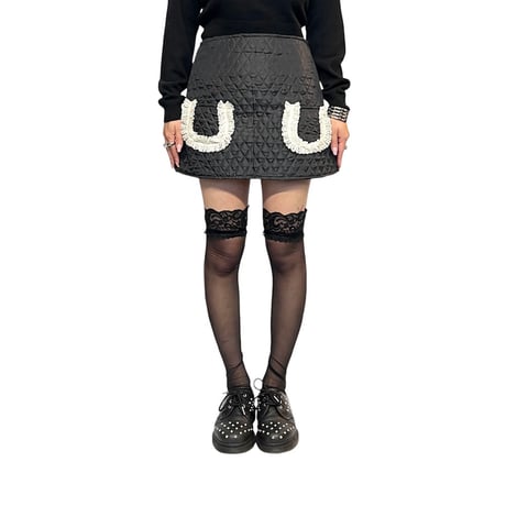 【DEAD STOCK】90's PRINCESSE WALLY QUILTED MINI SKIRT BLACK