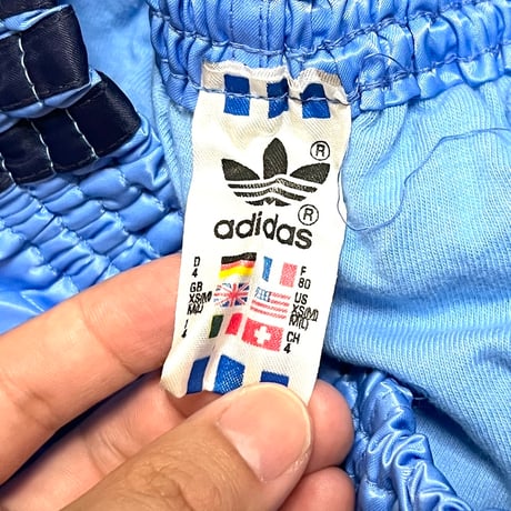 【USED】80's adidas RUNNING POLY SHORTS SKY BLUE MADE IN WEST-GERMANY
