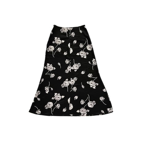 【USED】80'S TRAGICALLY HIP BLACK & WHITE ROSE PATTERN LONG SKIRT