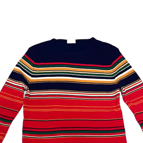 【USED】70's MULTI COLOR BORDER ACRYLIC RIB KNIT L/S TOP