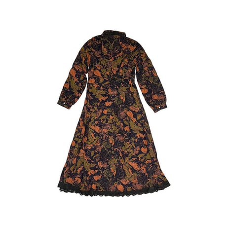 【USED】80'S AUTUMN COLOR LEAF PATTERN MAXI DRESS