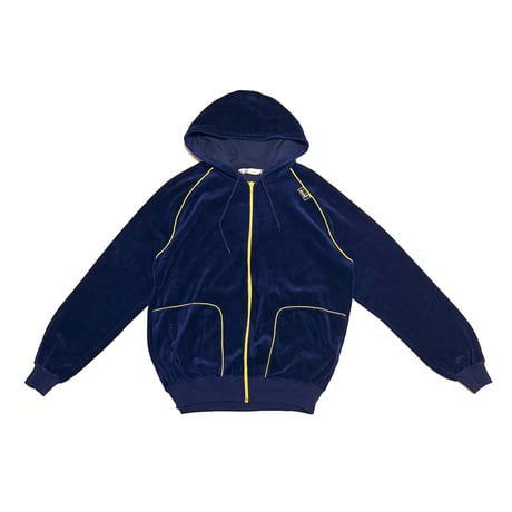 【USED】80's dunhill Velour Zip-Up Hoodie Navy with Yellow Piping