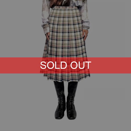 【USED】Vintage PLAID PLEATED MIDI SKIRT with LINING NAVY × BEIGE