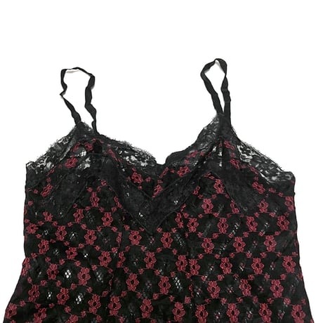 【USED】60's SLIP MINI DRESS BLACK × RED FLOWER PATTERN