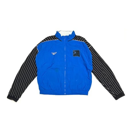 【USED】90's Reebok SHAQ SHAQUILLE O'NEAL BLUE NYLON × PIN STRIPE SWEAT JACKET
