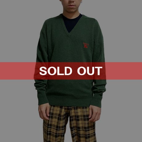 【USED】90'S BURBERRYS V-NECK KNIT SWEATER GREEN