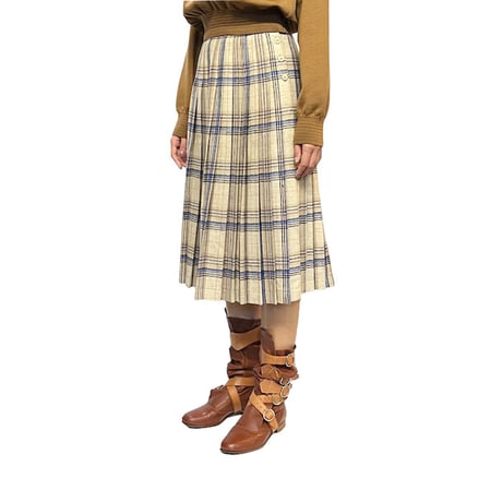 【USED】70's JAEGER PLEATED WOOL PLAID SKIRT MADE IN GREAT BRITAIN