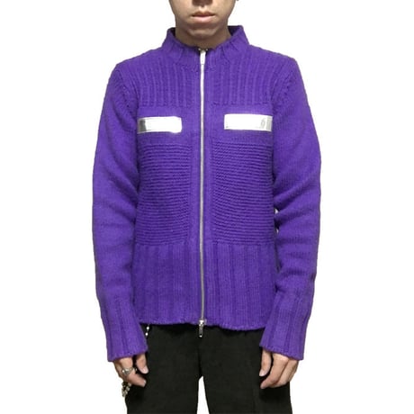 【USED】90'S W&LT SILVER PATCH ZIP KNIT PURPLE