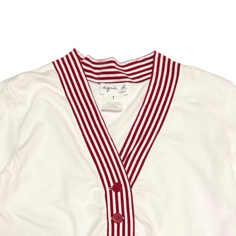 【USED】90's agnès b.Stripe Trim Cotton Cardigan Made in France