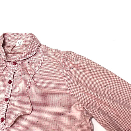 【USED】80's ROUND COLLAR LATTICE CHECK BLOUSE
