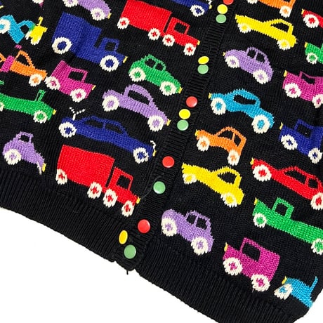 【USED】80'S Christine Foley CAR PATTERN HAND KNIT CARDIGAN