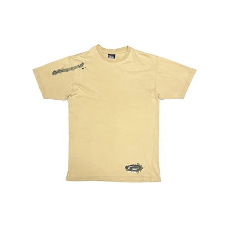 【USED】00's OAKLEY Over-Seam Glitch Graphic T-Shirt Sand Beige