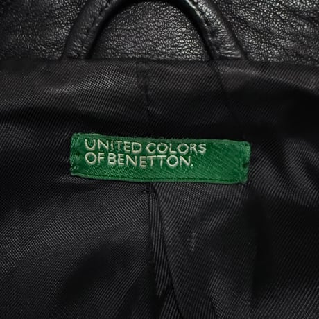 【USED】00's UNITED COLORS OF BENETTON Black Leather Jacket OPTI Zip