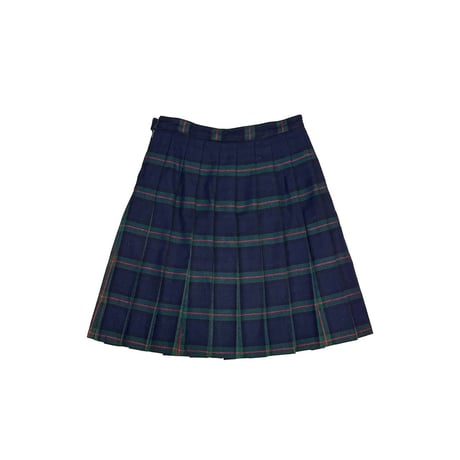 【USED】80's Navy Base Green & Red Plaid Pleated Skirt