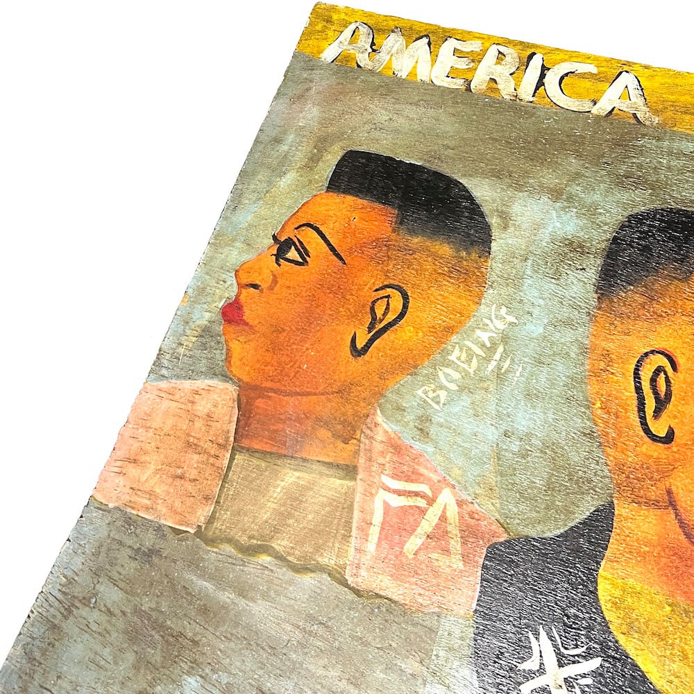USED】Vintage AFRICAN HAND PAINTED BARBER SHOP