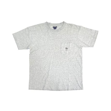 【USED】90'S STUSSY ONE POINT LOGO POCKET T-SHIRT GRAY