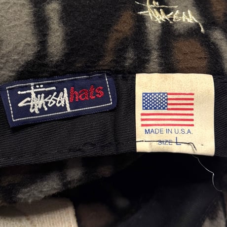 【USED】90's OLD STUSSY Camo Pattern Fleece Ear Flap Cap Made in USA