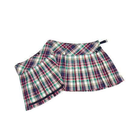 【USED】90's-00's RALPH LAUREN MADRAS CHECK PLEATED WRAP MINI SKIRT