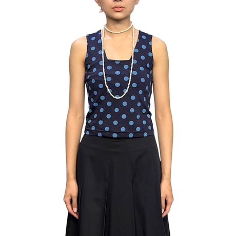 【USED】00's MODA INTERNATIONAL Polka Dot Square Neck Tank Made in USA