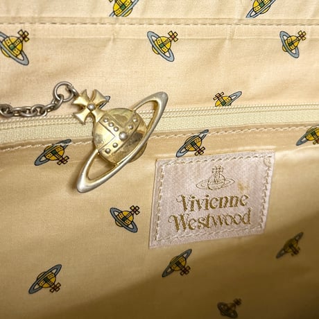 【USED】00's Vivienne Westwood Orb Leather Hand Bag Black
