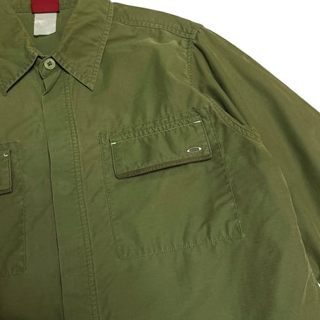 【USED】00's OAKLEY RED TAG COTTON HERRINGBONE SHIRT OLIVE
