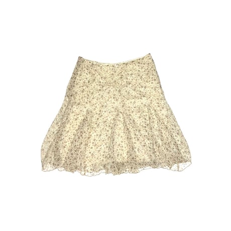 【USED】80's SILK ORGANDY FLOWER PATTERN SKIRT BEIGE ITALY