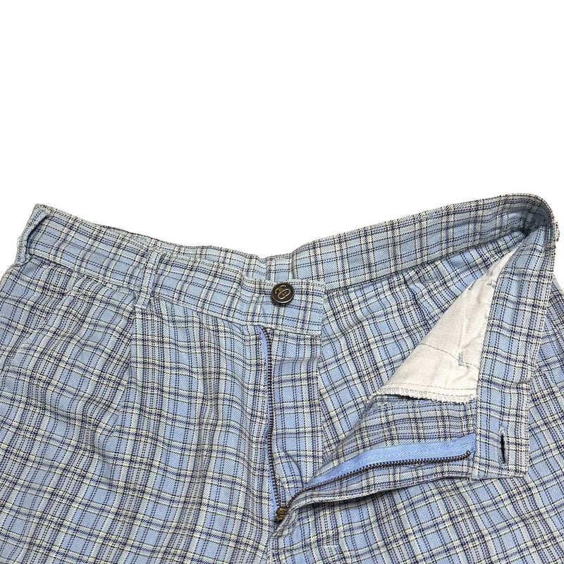 USED】80's OLD STUSSY CHECK SHORTS SKY BLUE | K